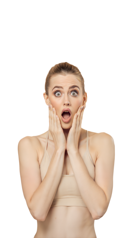 Shocked Woman With Hands On Face Posing On Transparent Background png