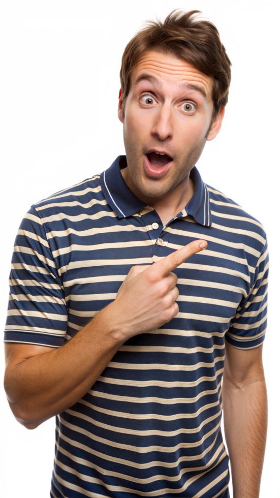 Surprised Man Pointing Right In Striped Shirt png