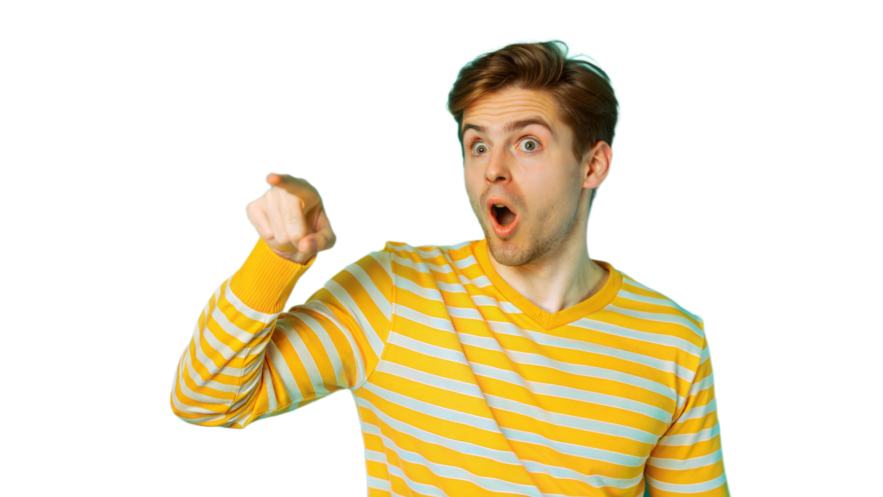 Young Man Pointing With Surprised Expression on Transparent Background png