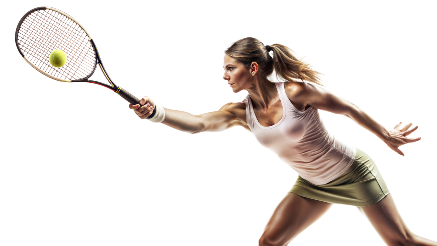 Female Tennis Player Swinging Racket and Hitting Ball png