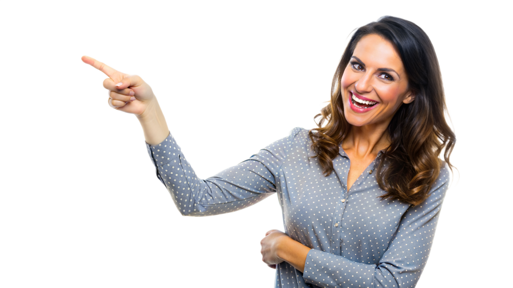 Woman Pointing Right With Happy Expression On White Background png