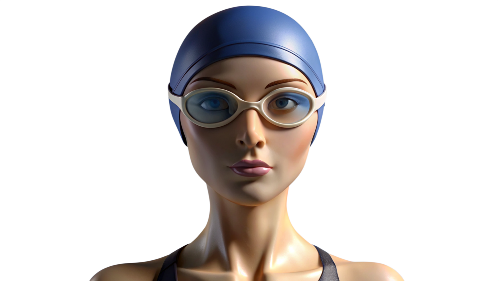 Woman Wearing Blue Swim Cap and Goggles png