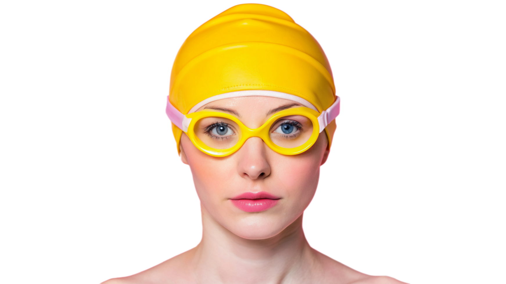 Woman Wearing Yellow Swim Cap and Goggles png