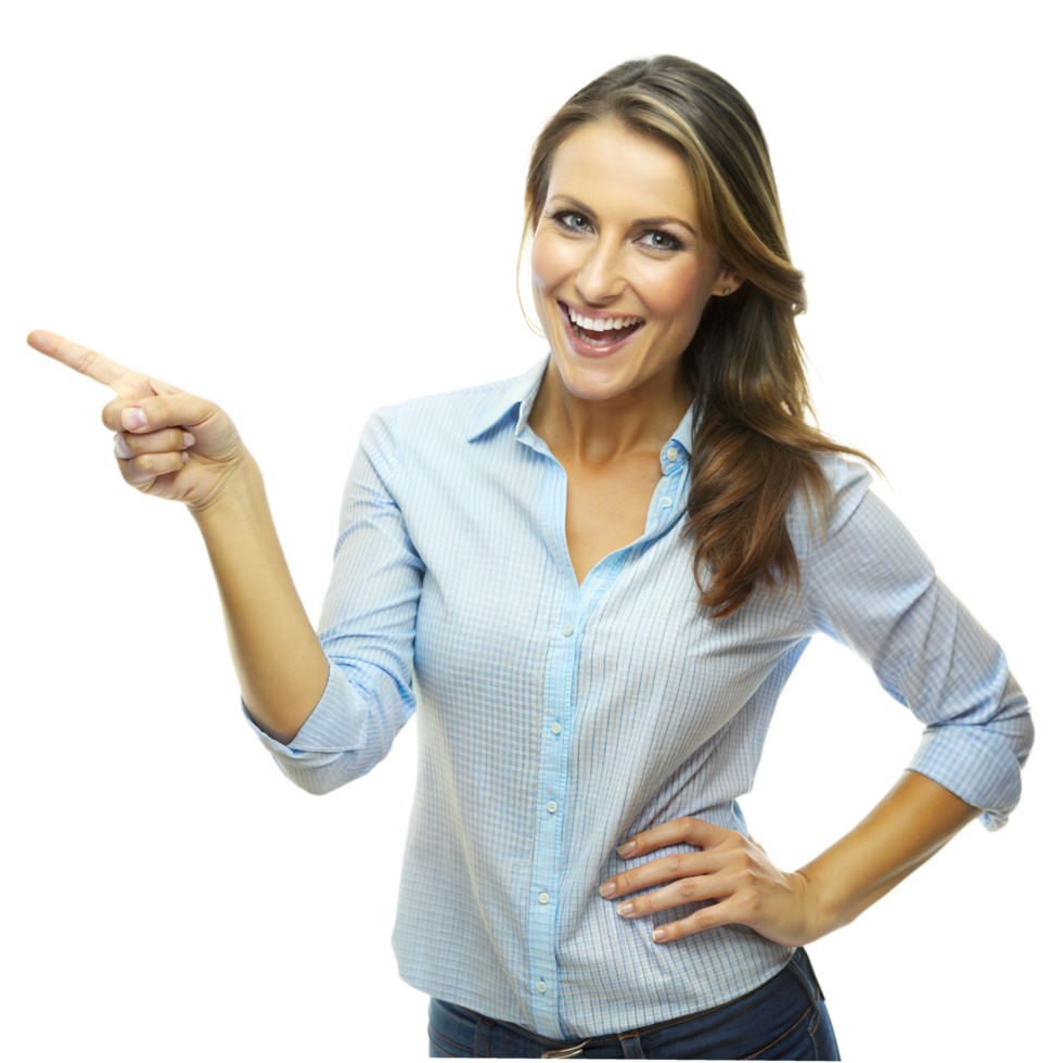Smiling Woman Pointing Right With Transparent Background png