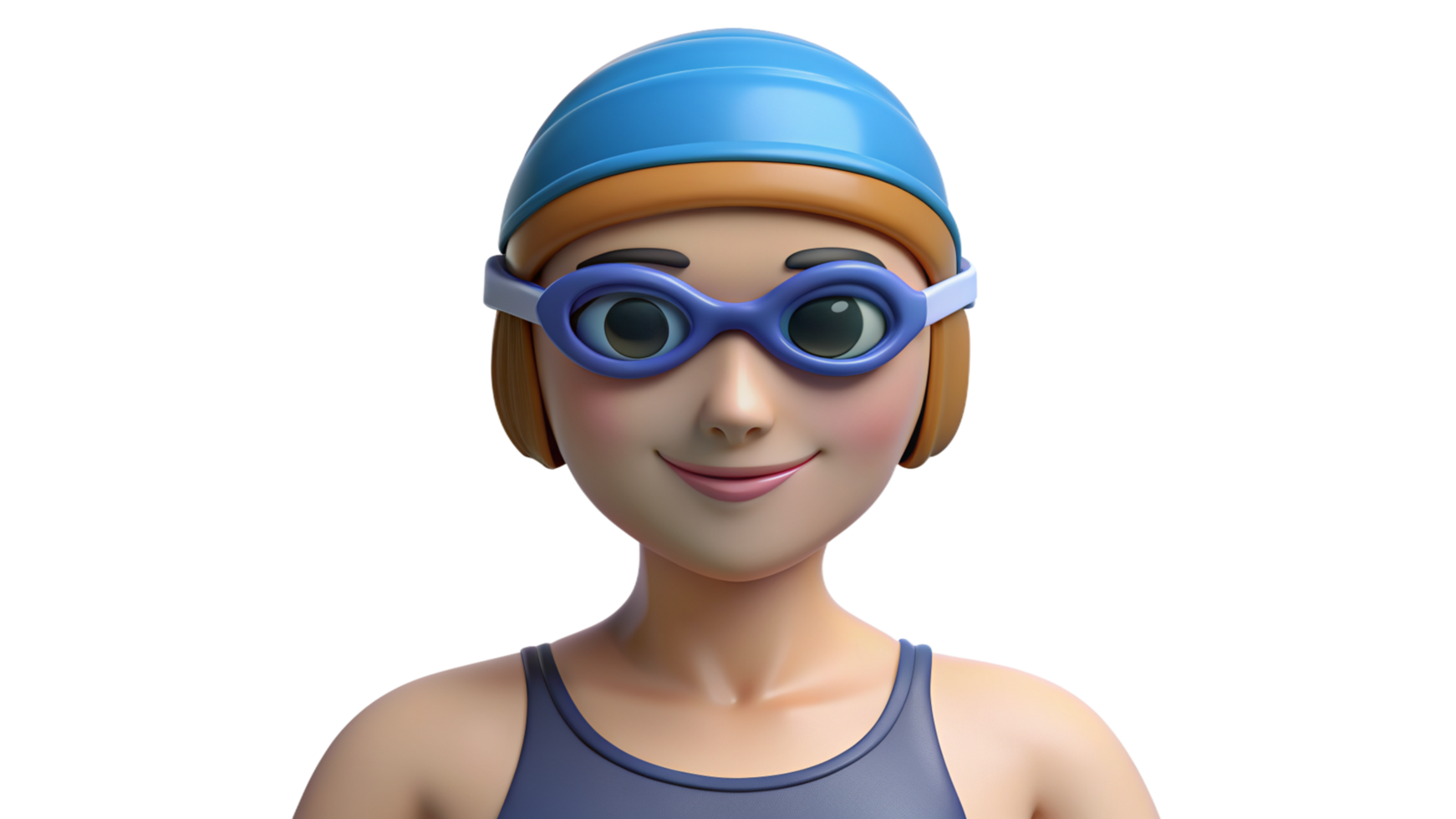 3D Cartoon Female Swimmer Wearing Swim Cap and Goggles png