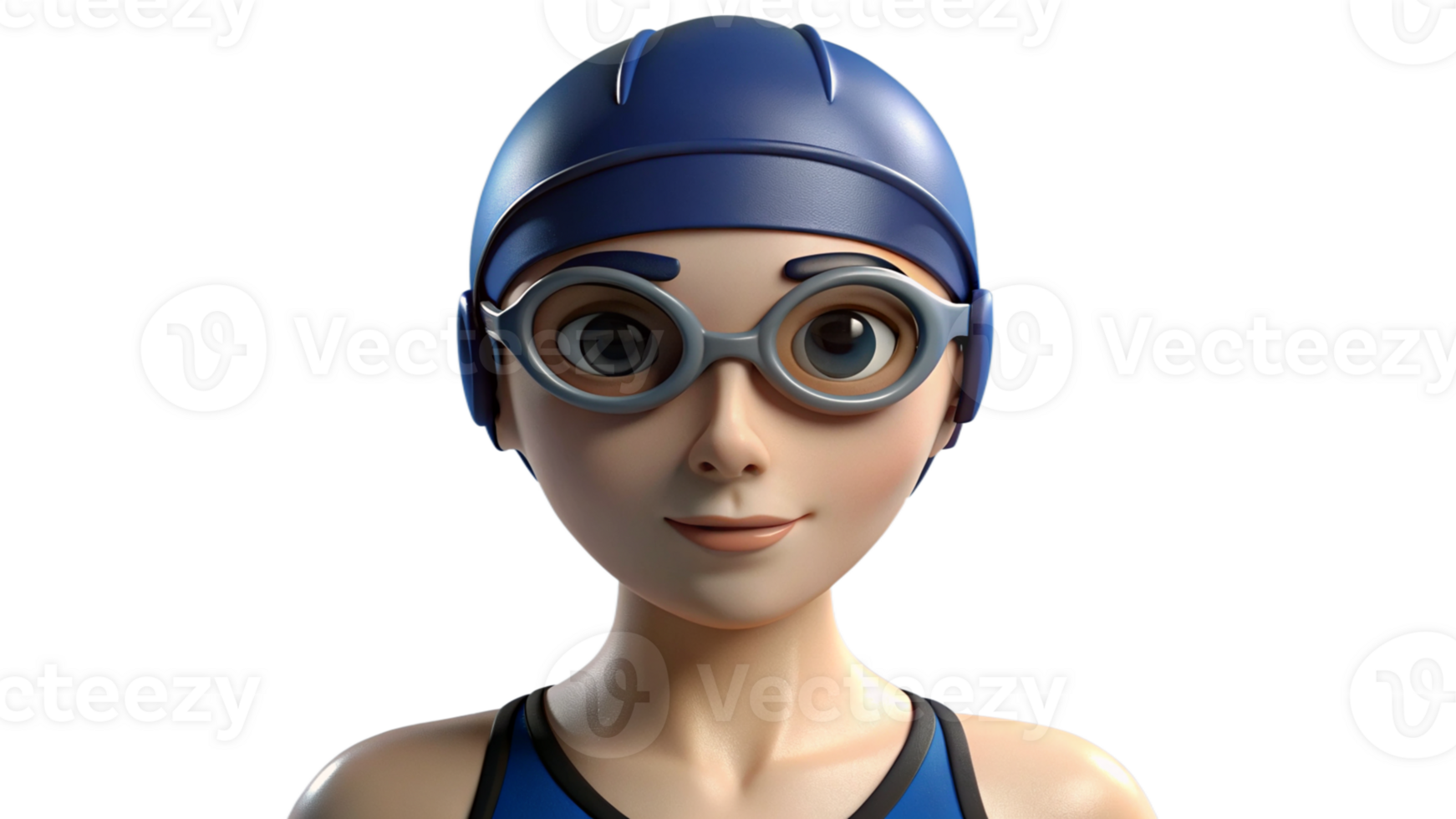 Animated Female Swimmer Wearing Swim Cap and Goggles png