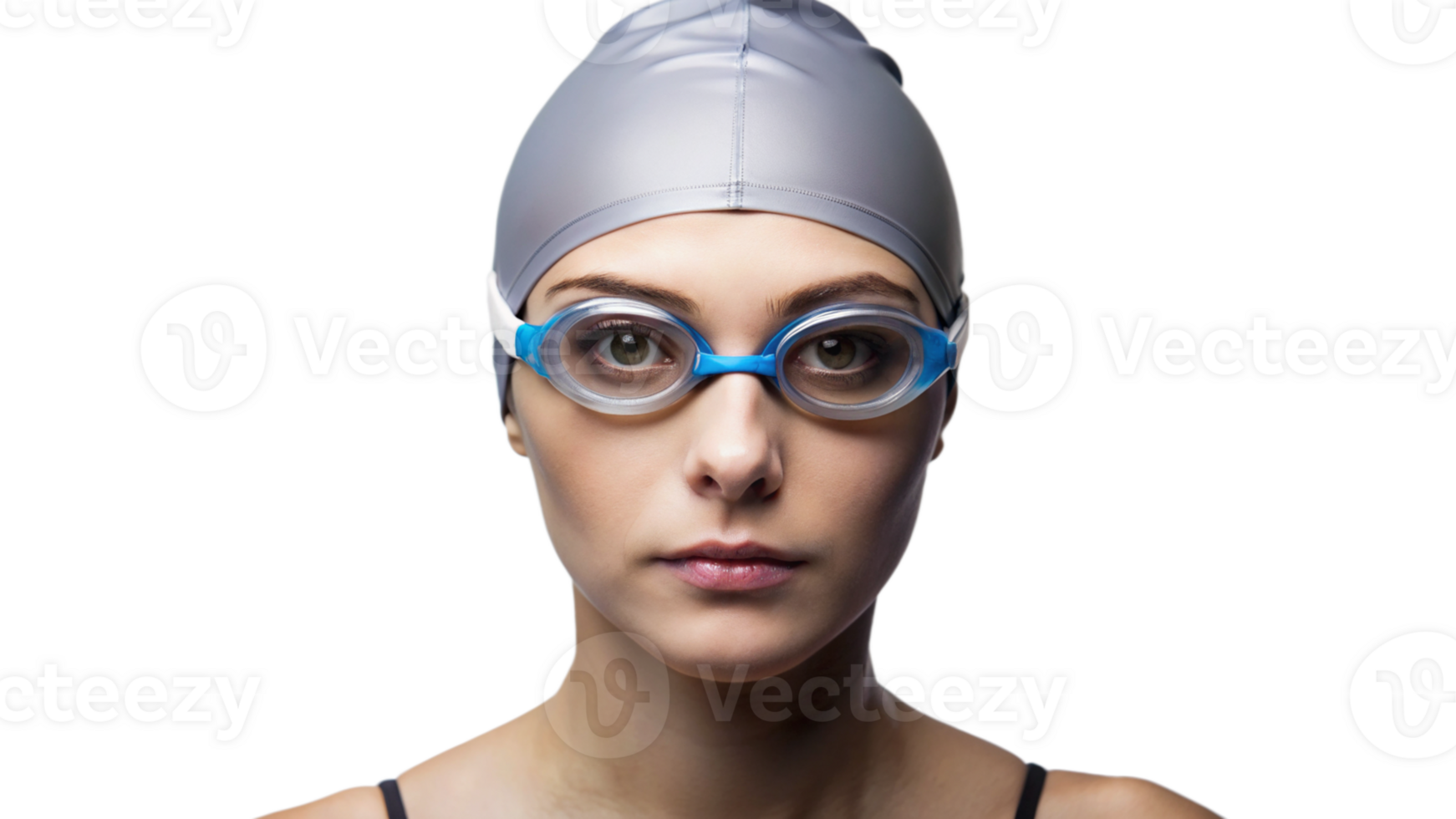 Woman Wearing Swimming Goggles and Cap png