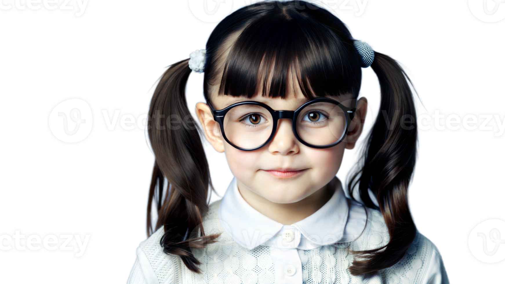 Young Girl Wearing Glasses and Pigtails png