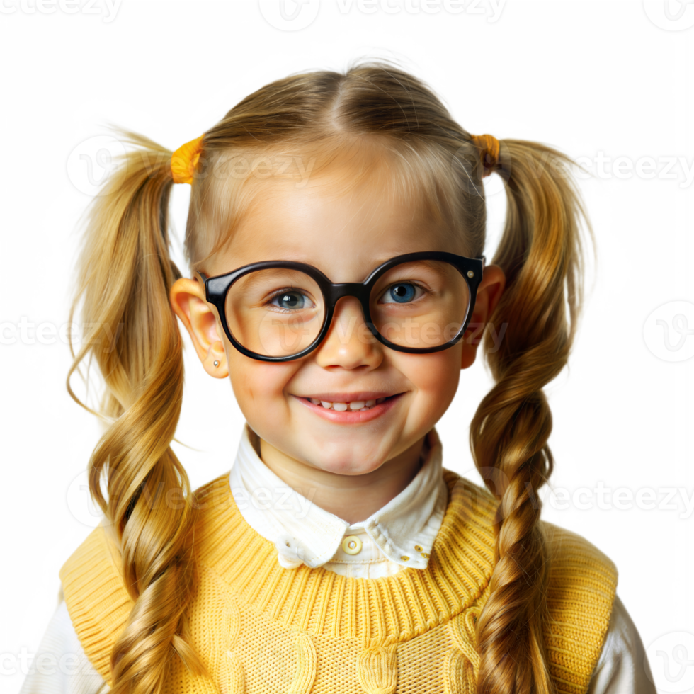 Happy Little Girl Wearing Glasses and Braids Smiles at Camera png