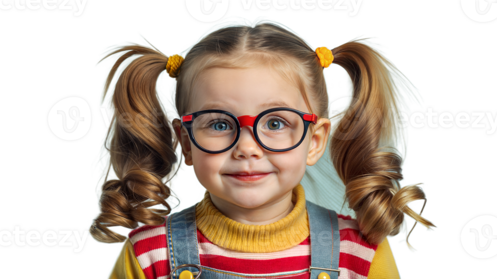 Smiling Girl With Pigtails Wearing Glasses png