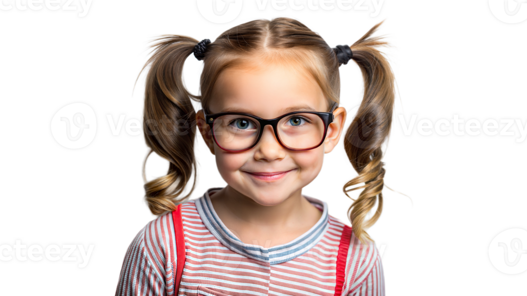 Smiling Girl Wearing Glasses With Hair in Pigtails png