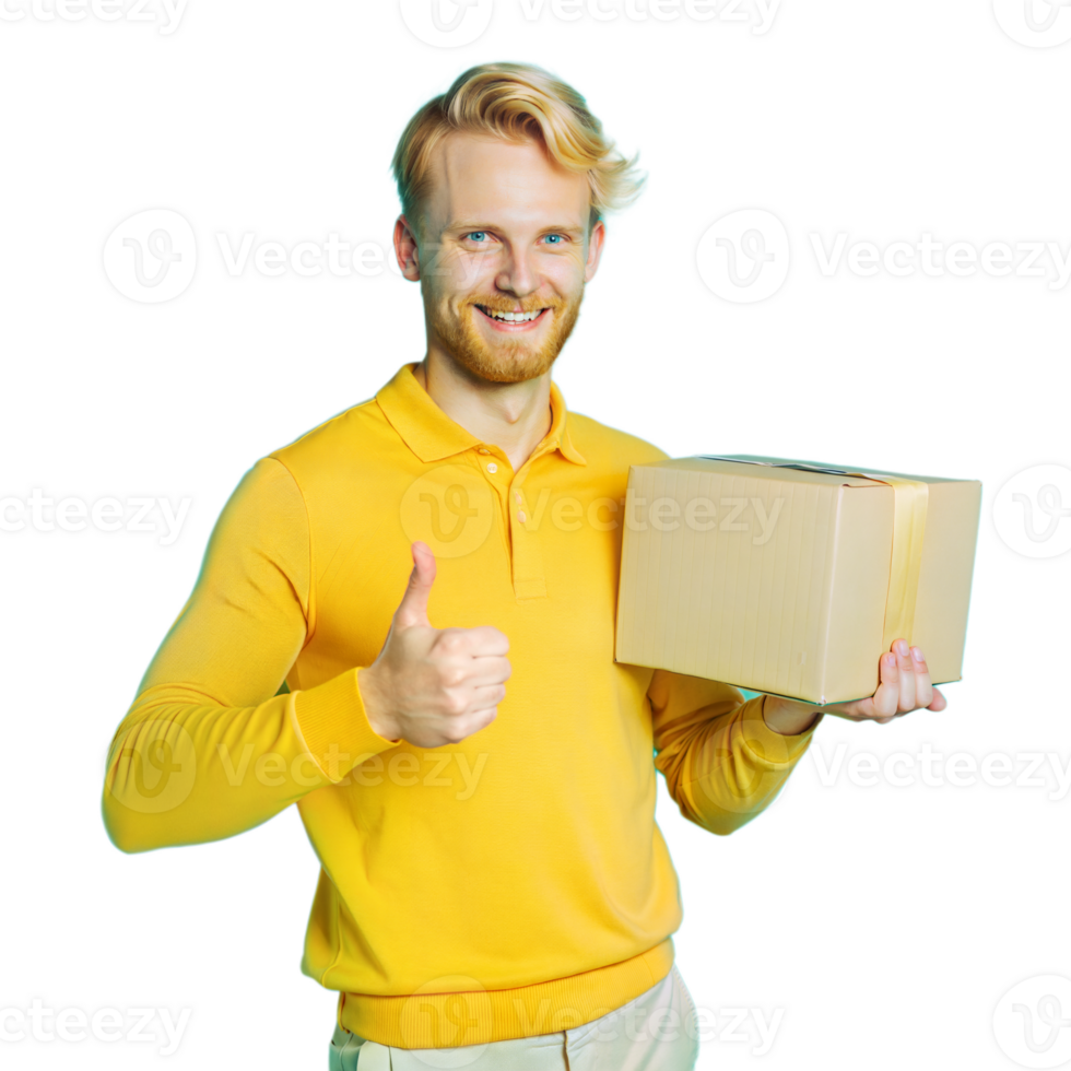 Happy Delivery Man Holding a Package and Giving a Thumbs Up png
