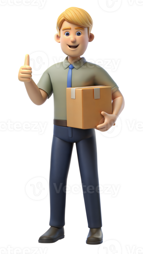 Smiling Cartoon Man Holding a Package and Giving a Thumbs Up png