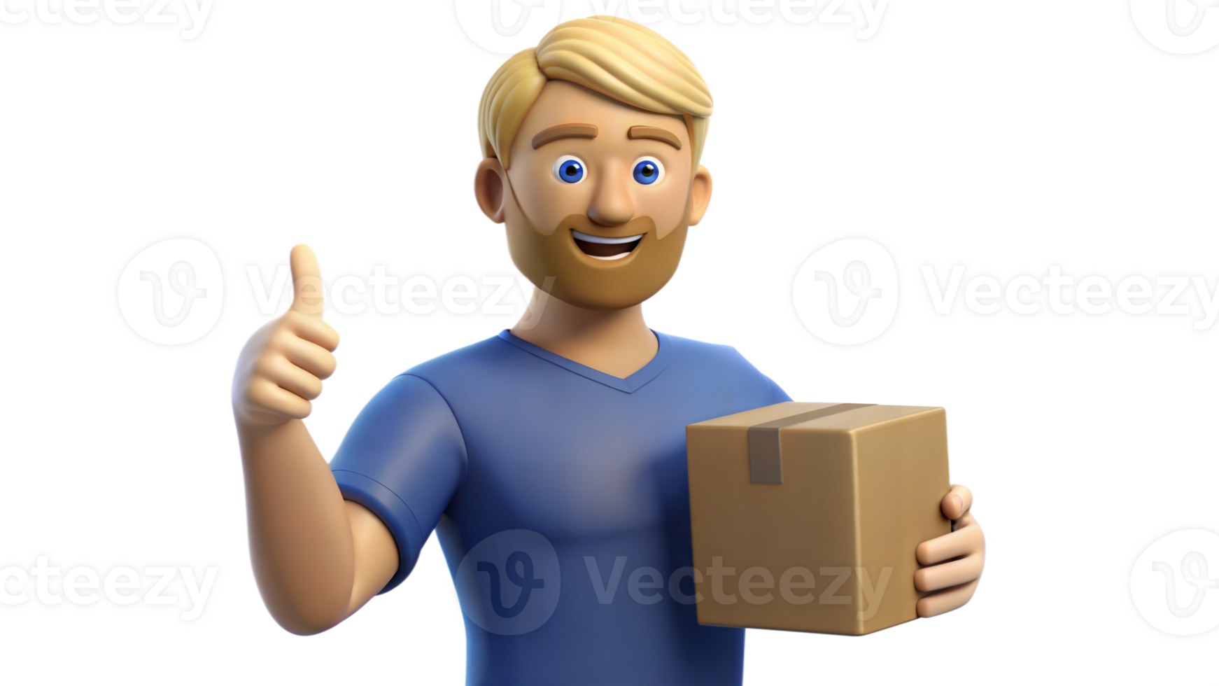 Smiling Cartoon Man Holding Package and Giving Thumbs Up png