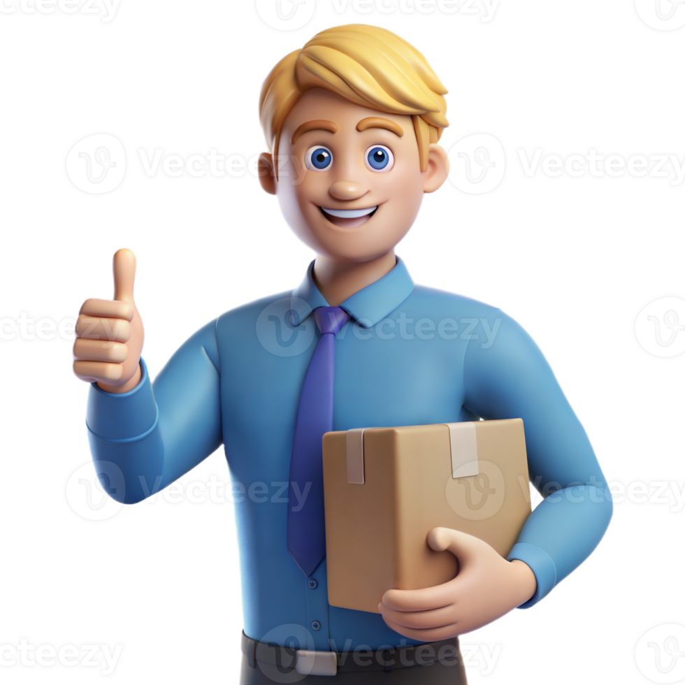 Smiling Cartoon Man Holding Package and Giving Thumbs Up png