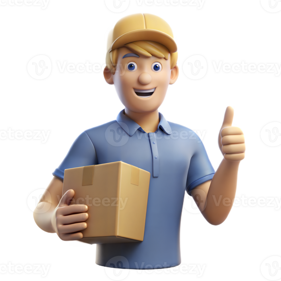 Smiling Delivery Person Holding Package and Giving Thumbs Up png