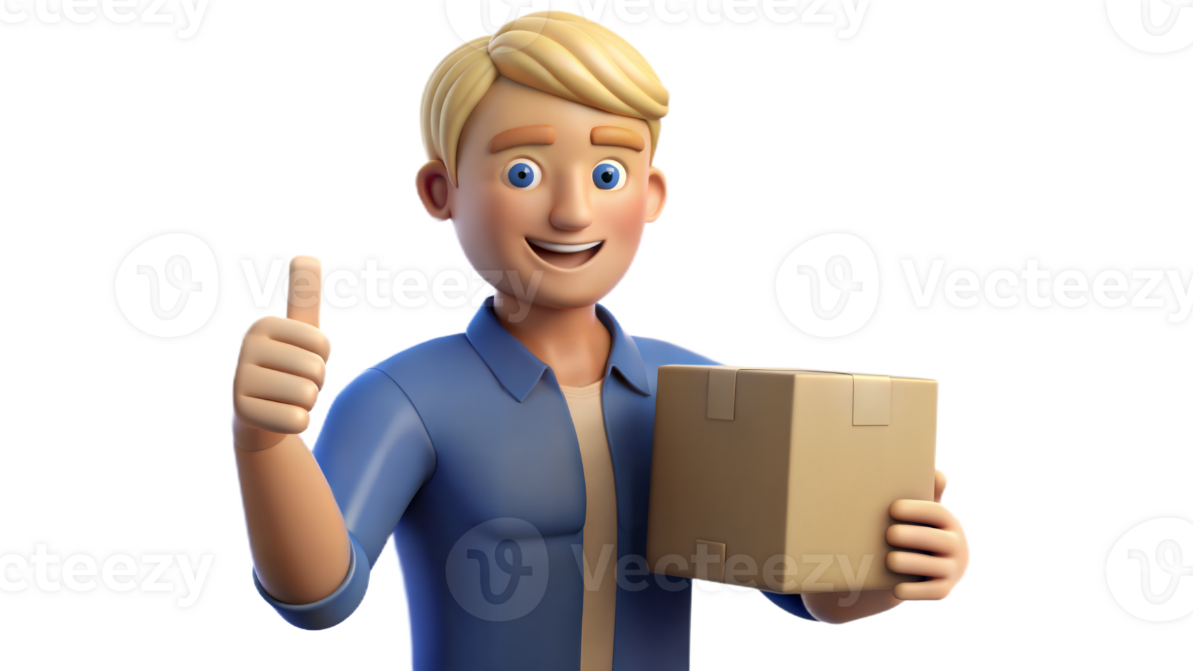 Smiling Cartoon Man Giving Thumbs Up While Holding a Package png