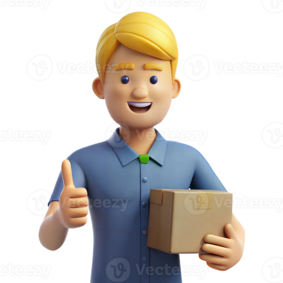 Smiling Cartoon Delivery Man Holding Package and Giving Thumbs Up png