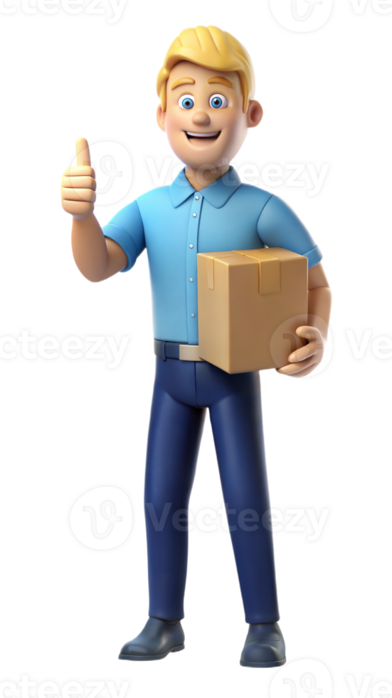 3D Cartoon Man Delivering Package With Thumbs Up png