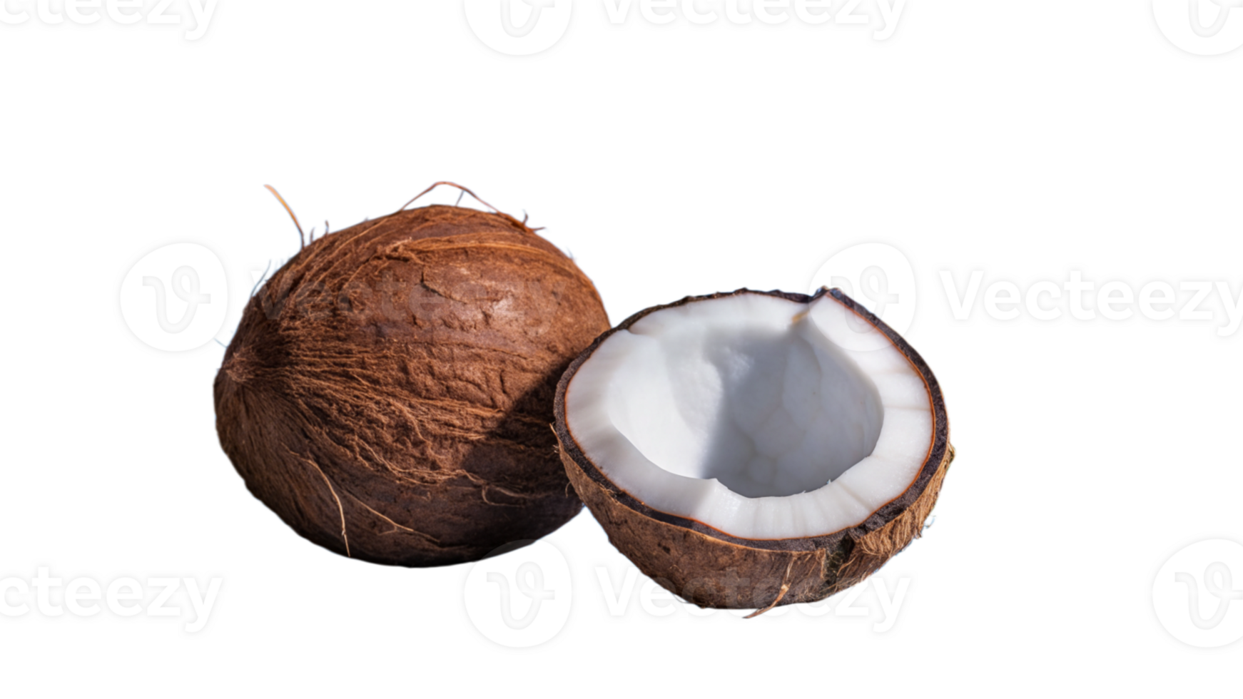Whole and Half Coconut Isolated on White Background png