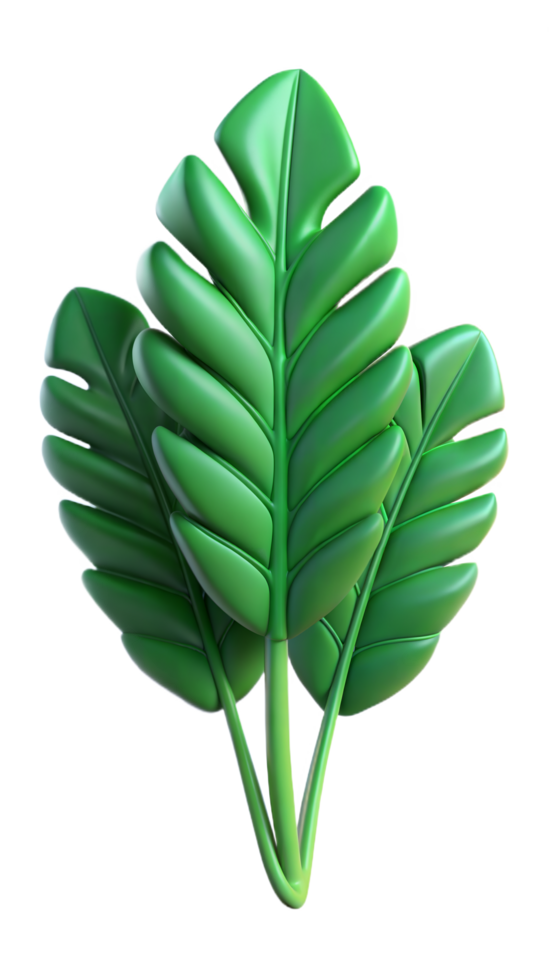 Three Green 3D Rendered Leaves on Transparent Background png