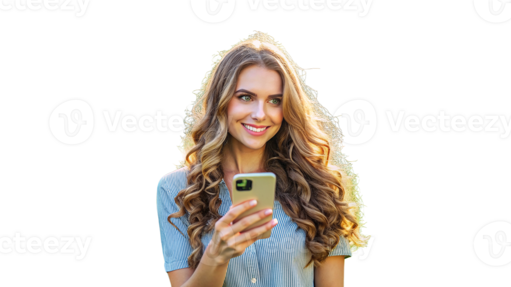 Woman With Long Blonde Hair Uses Smartphone Outdoors During Daytime png