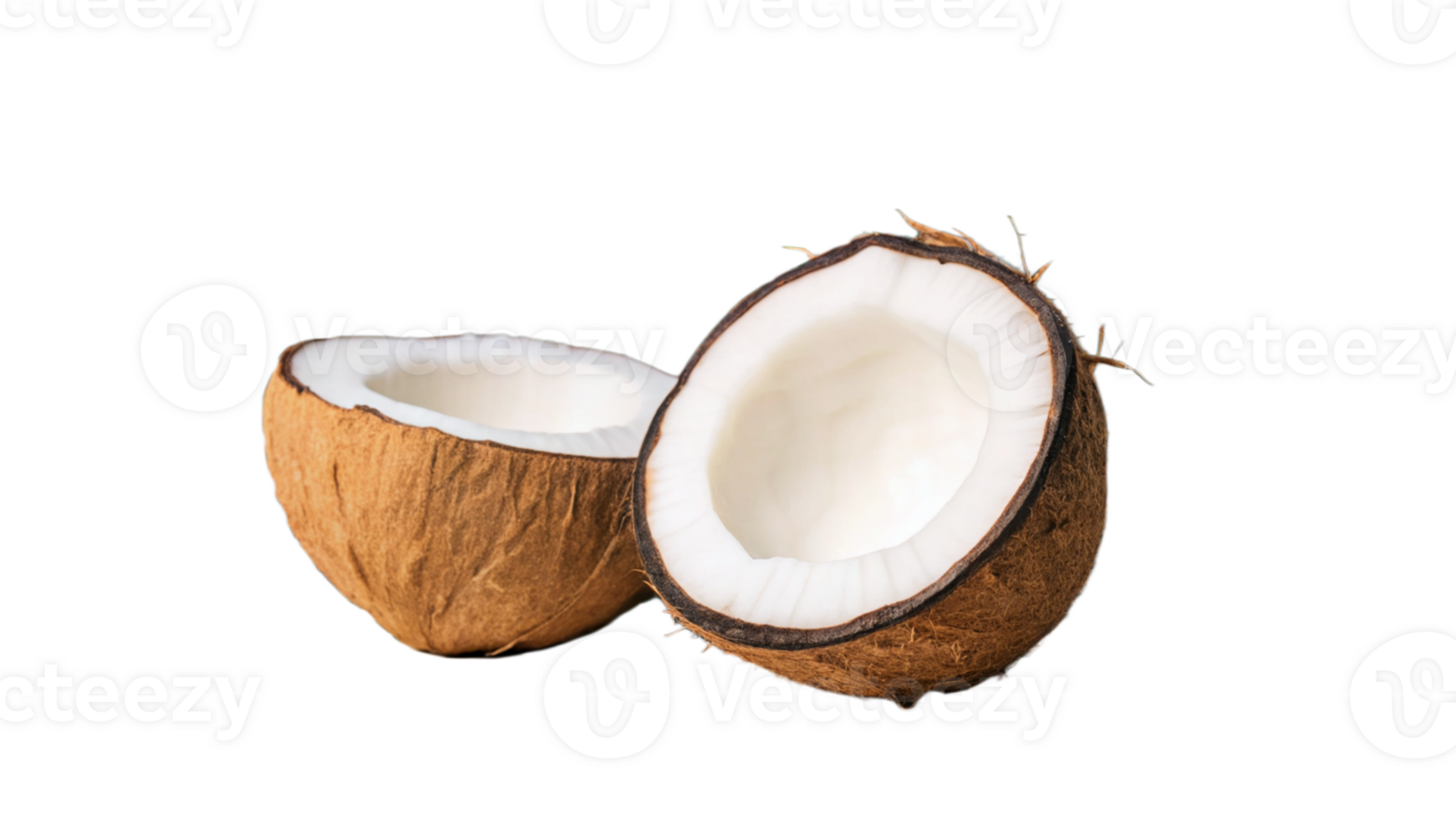 Two Halved Coconut Shells Isolated on White Background png