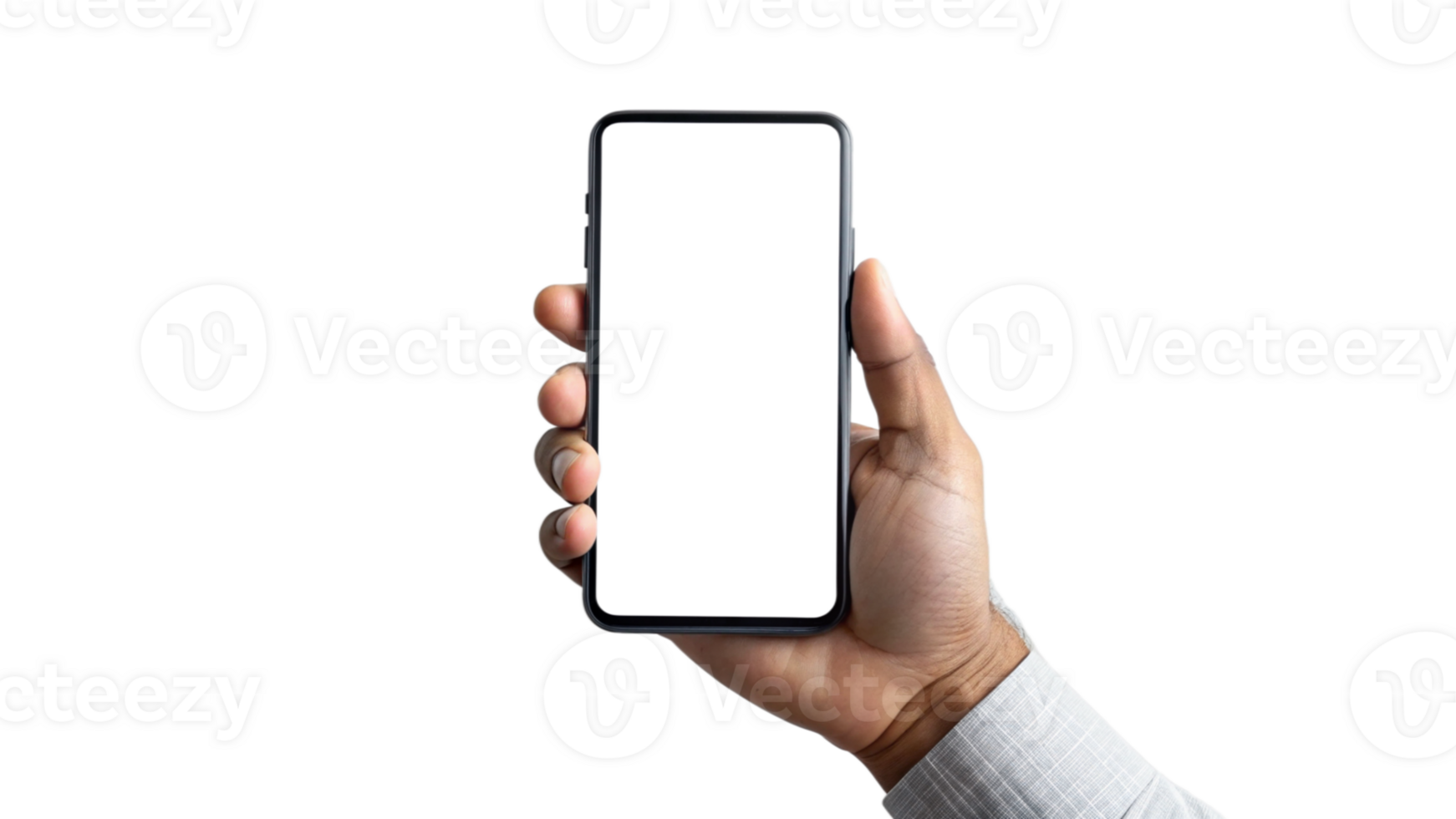 Hand Holding Smartphone With White Screen on Transparent Background png