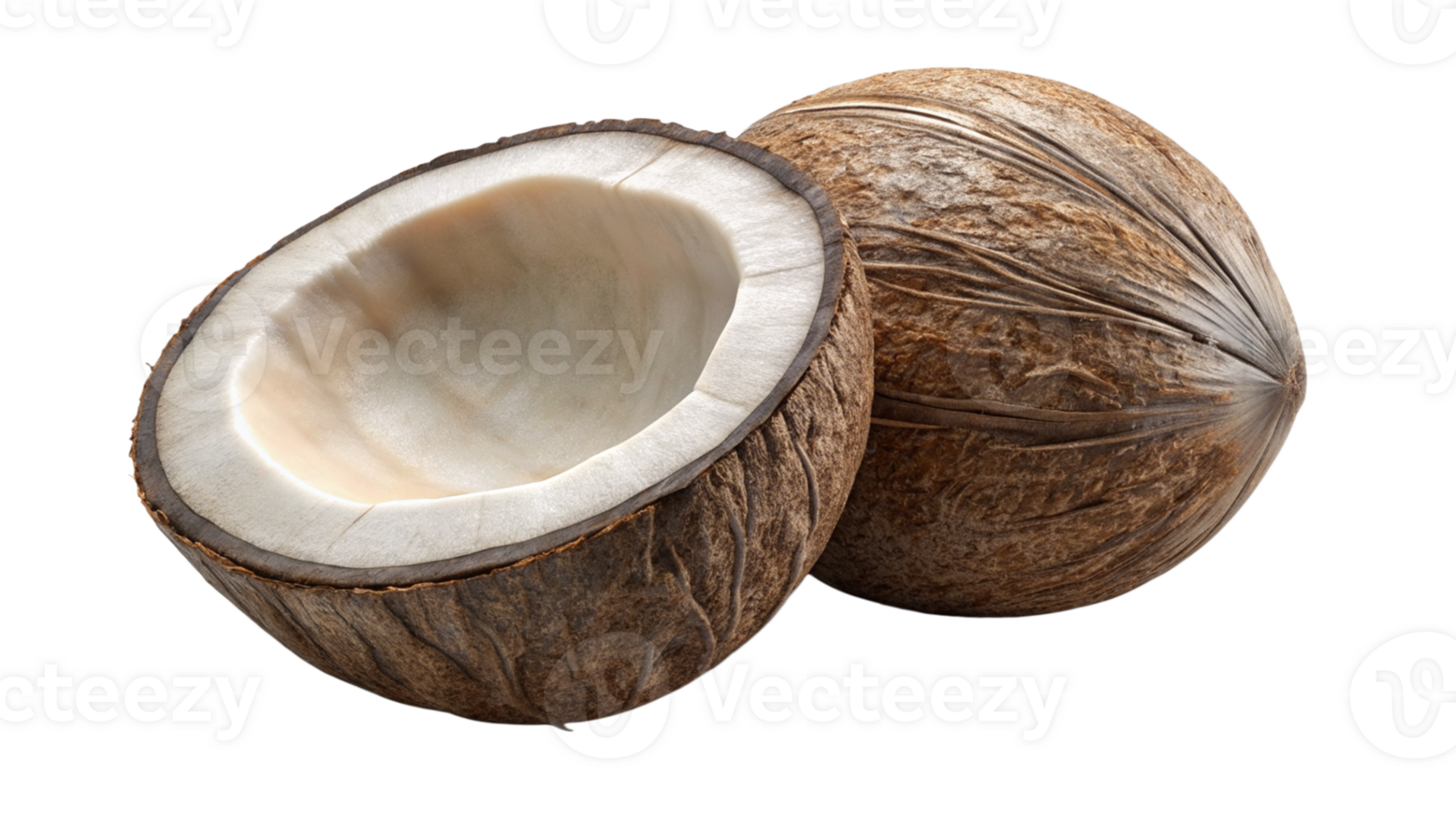 Whole and Half Coconut Isolated on White Background png