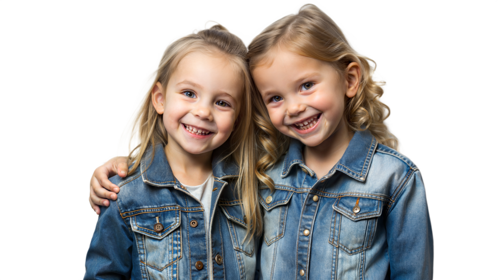 Two Young Girls Wearing Denim Jackets Smile for the Camera png