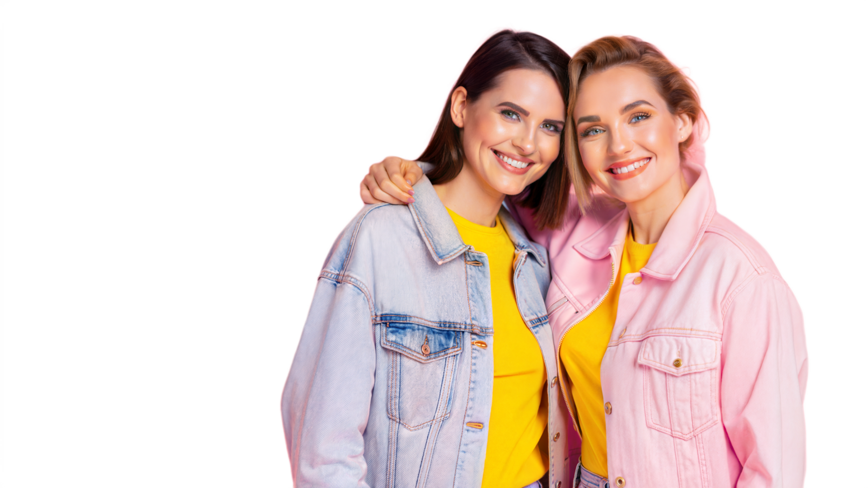 Two Young Women Wearing Denim Jackets Pose for a Portrait png