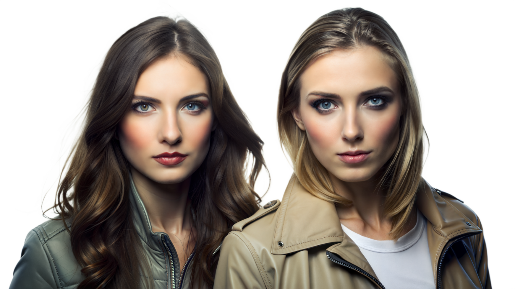 Two Young Women In Leather Jackets Against A White Background png