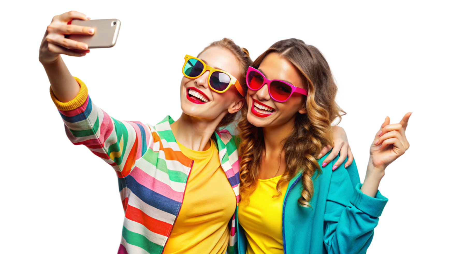 Two Women Taking A Selfie While Smiling And Wearing Sunglasses png