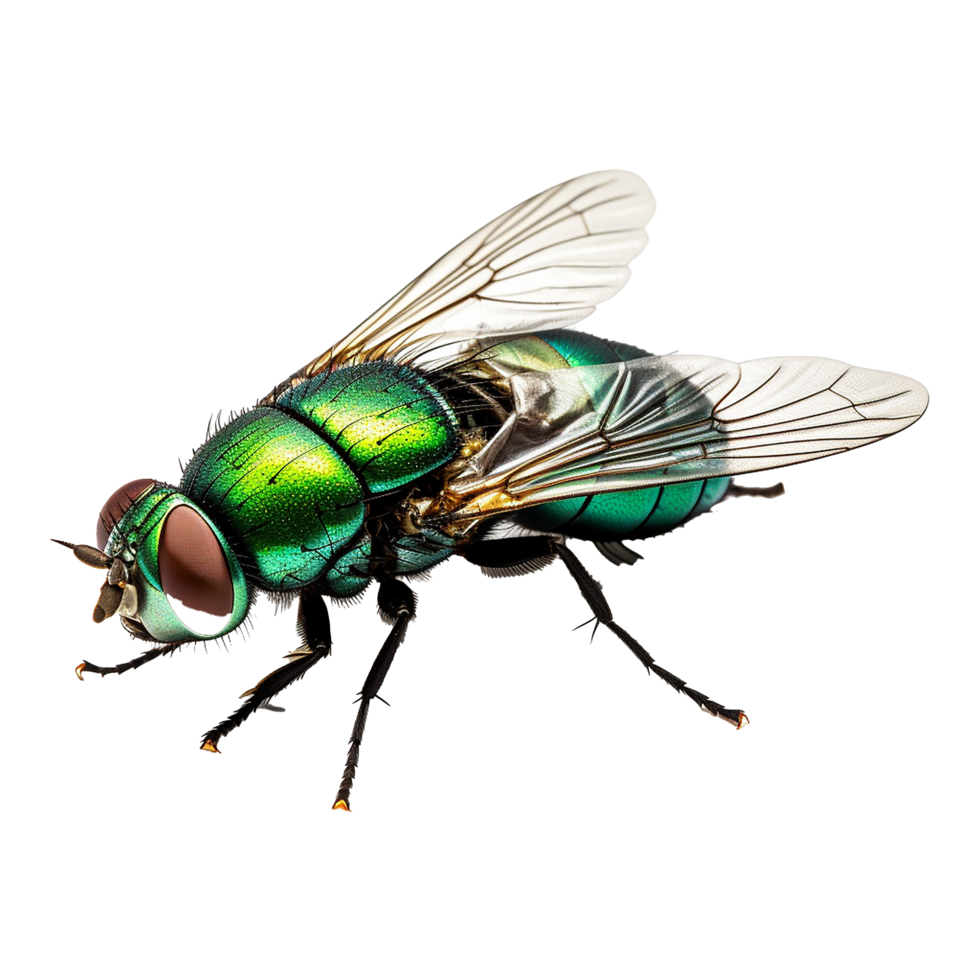 Common green bottle fly top view isolated on transparent background png