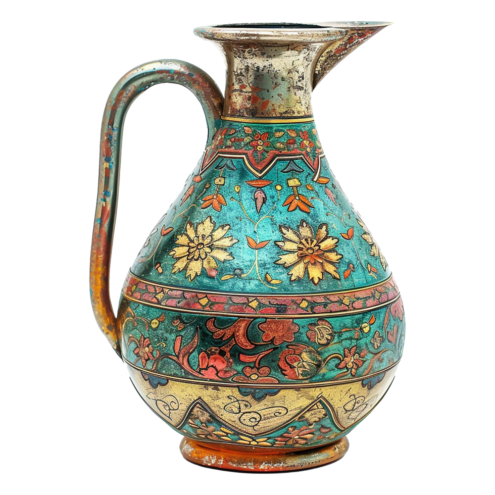 Ceramic vase with painted flowers png