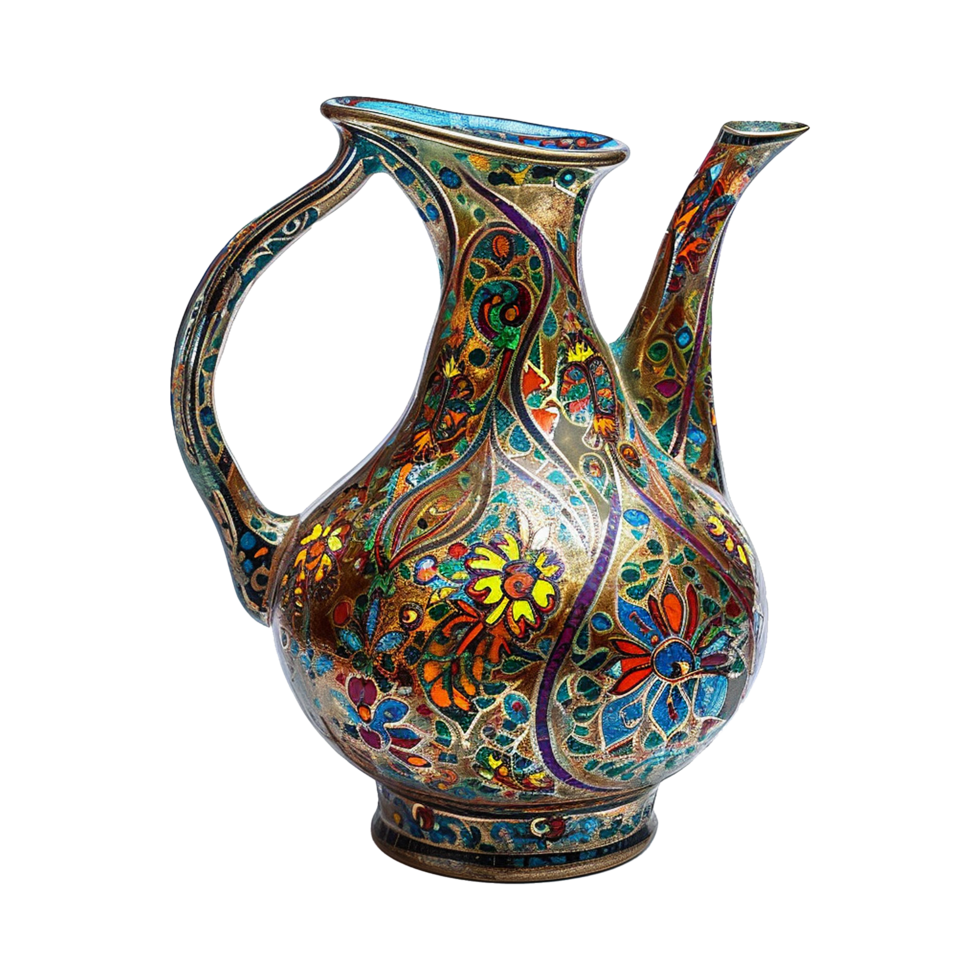 Ceramic vase with painted flowers png