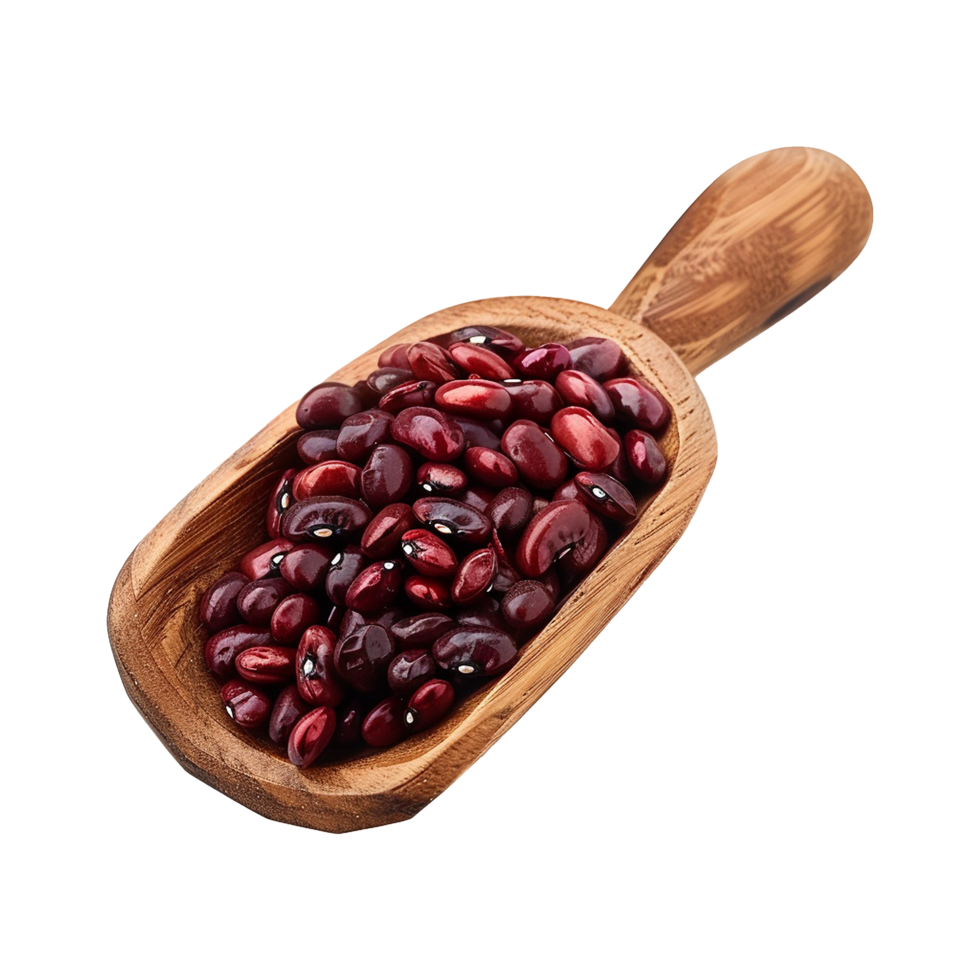 Azuki bean or red bean seeds in wood scoop isolated on transparent background png