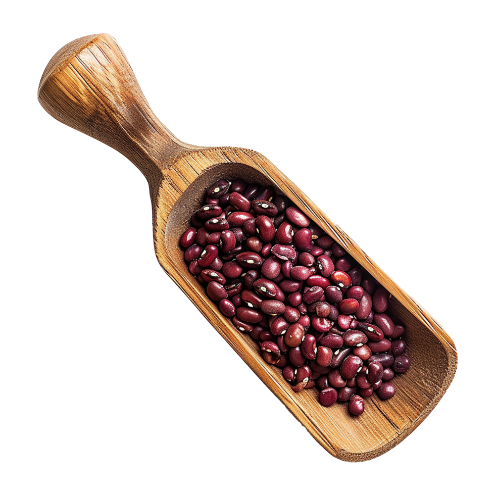 Azuki bean or red bean seeds in wood scoop isolated on transparent background png