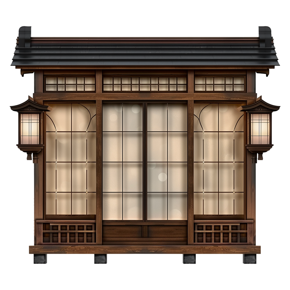 Japanese style window isolated on transparent background png