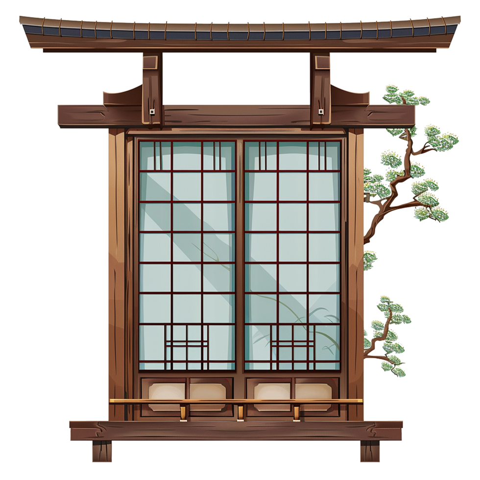 Japanese style window isolated on transparent background png