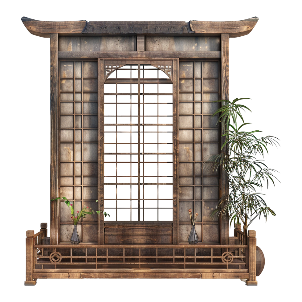 Japanese style window isolated on transparent background png