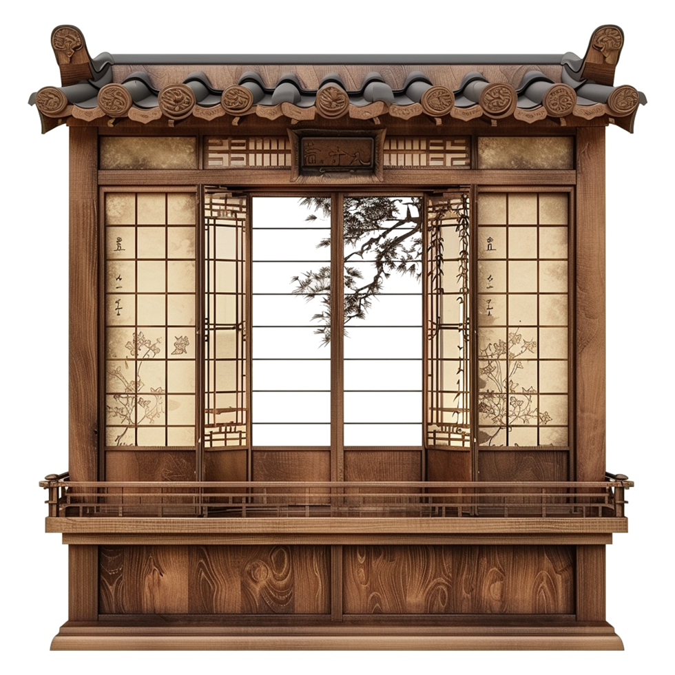 Japanese style window isolated on transparent background png