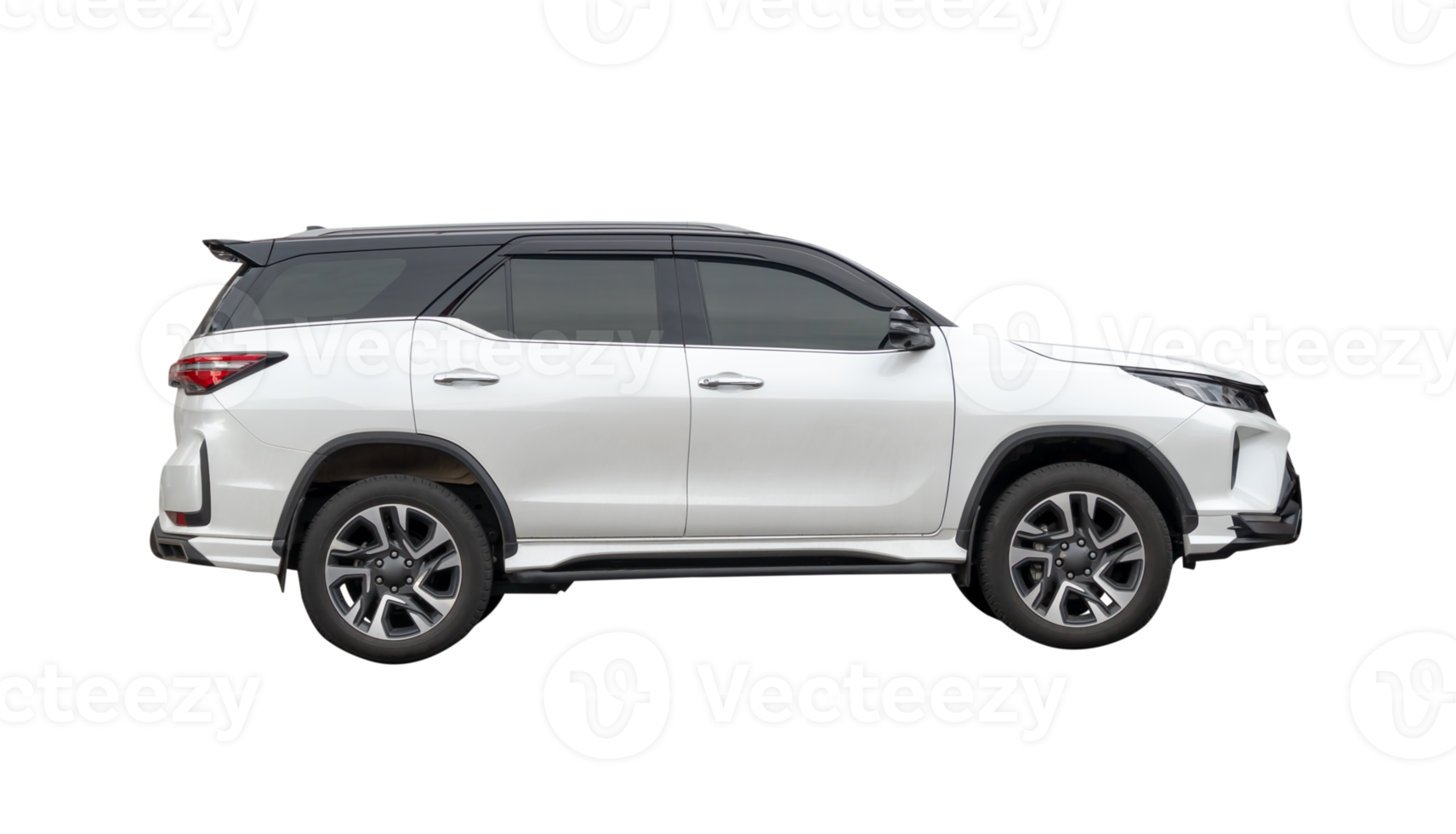 Side view of white SUV car isolated with clipping path in file format png