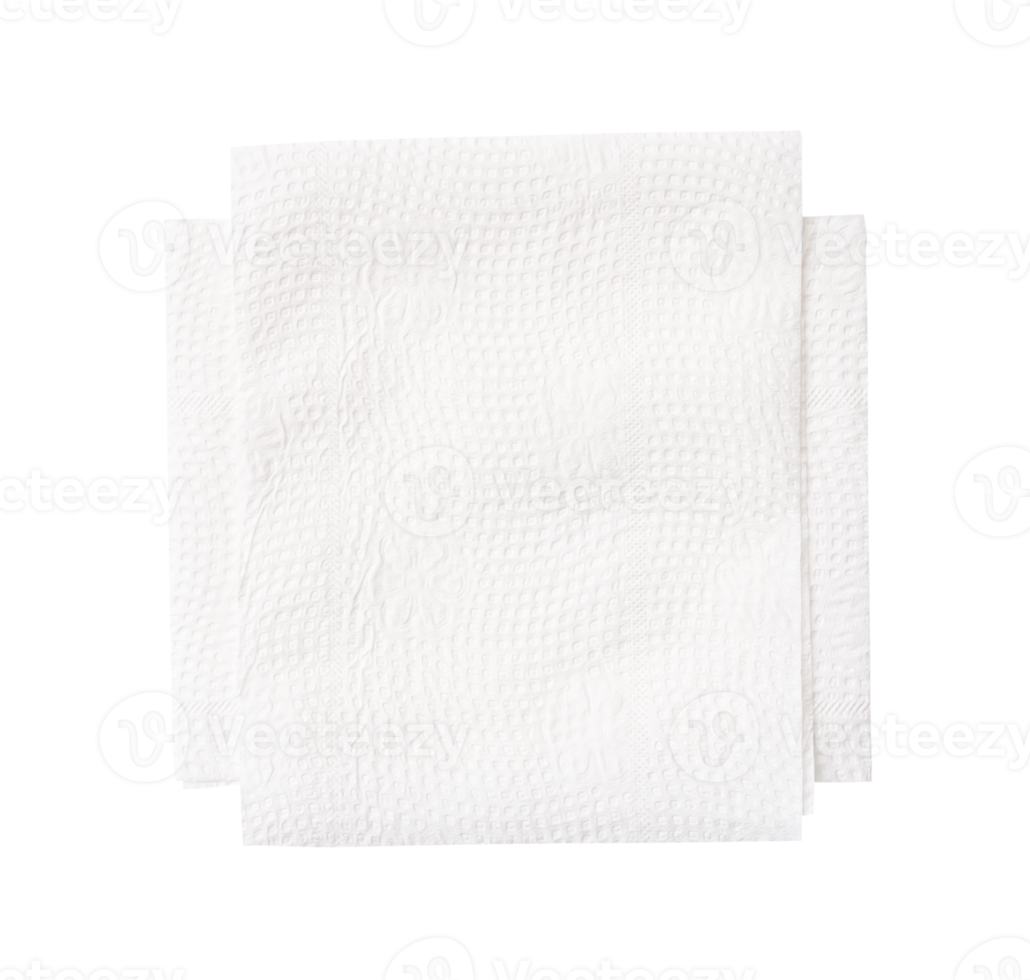 Top view of white folded tissue paper in stack isolated with clipping path in file format png