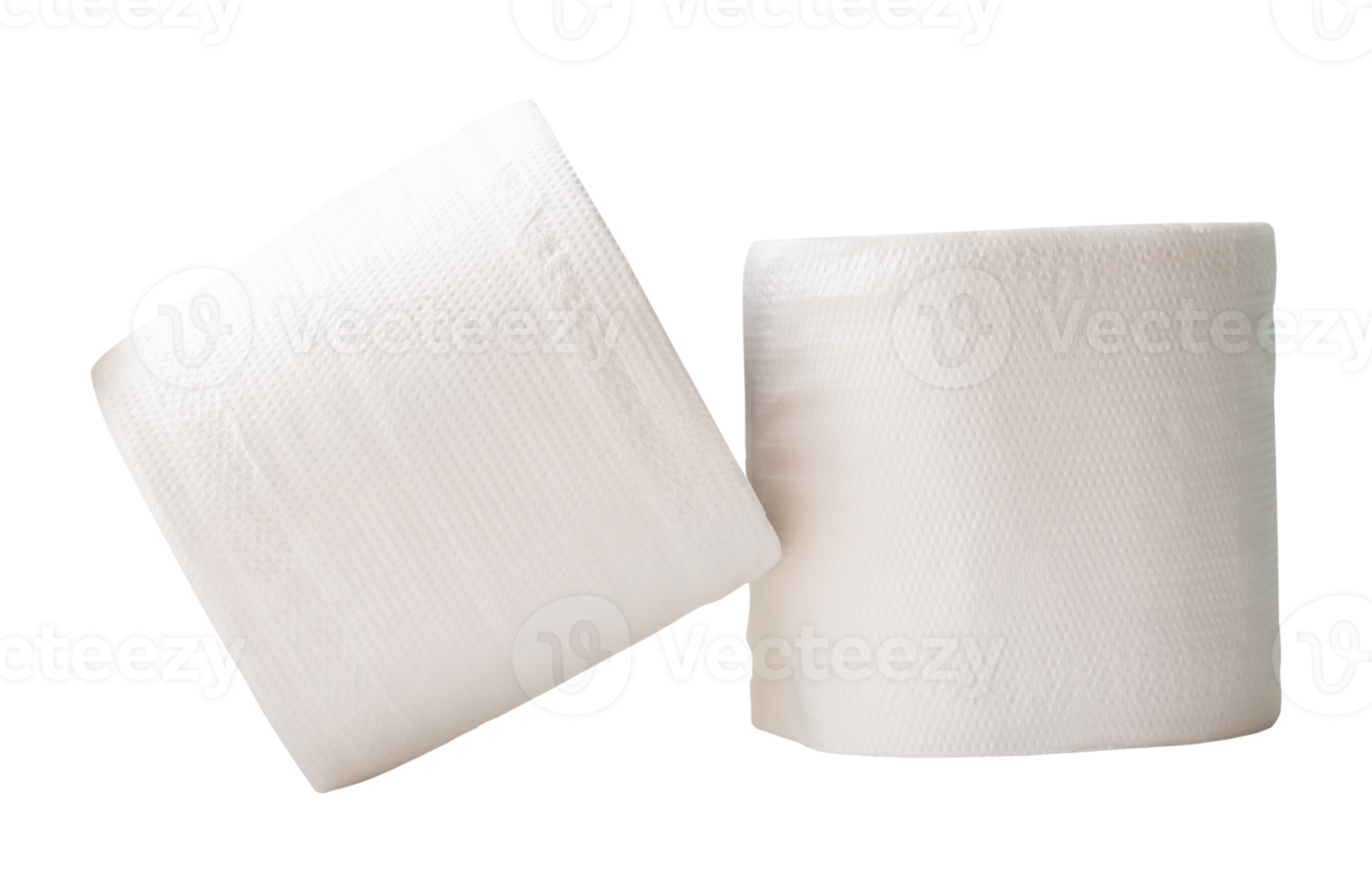 Front view of white tissue paper rolls in stack isolated with clipping path in file format png
