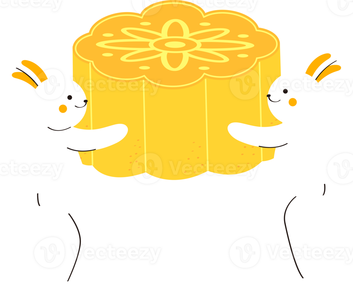 two rabbits hold the moon cake png