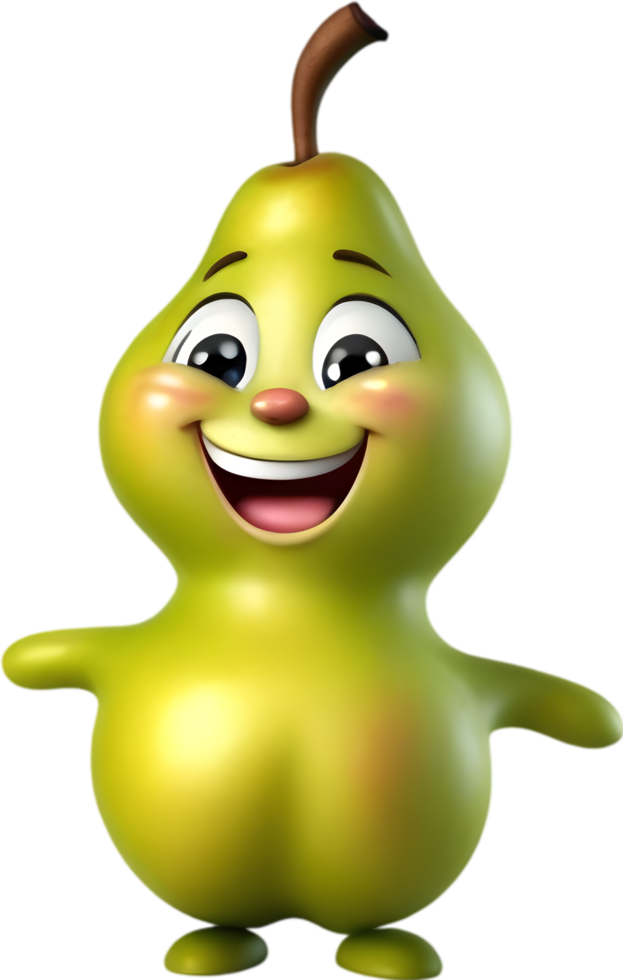 Adorable cartoon pear smiles cheerfully, inviting warmth and happiness. AI-generated. png