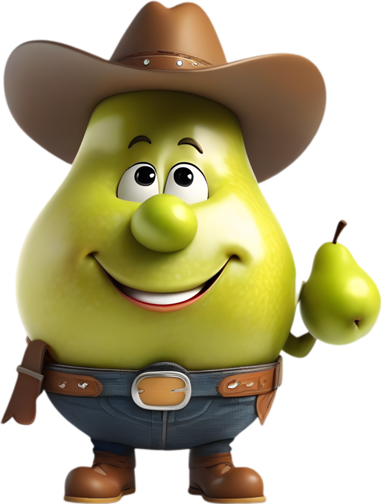 Adorable cartoon pear smiles cheerfully, inviting warmth and happiness. AI-generated. png
