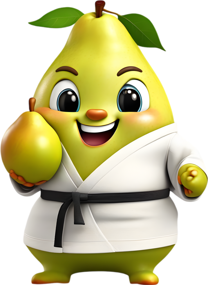 Adorable cartoon pear smiles cheerfully, inviting warmth and happiness. AI-generated. png