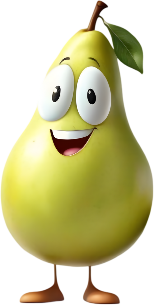 Adorable cartoon pear smiles cheerfully, inviting warmth and happiness. AI-generated. png